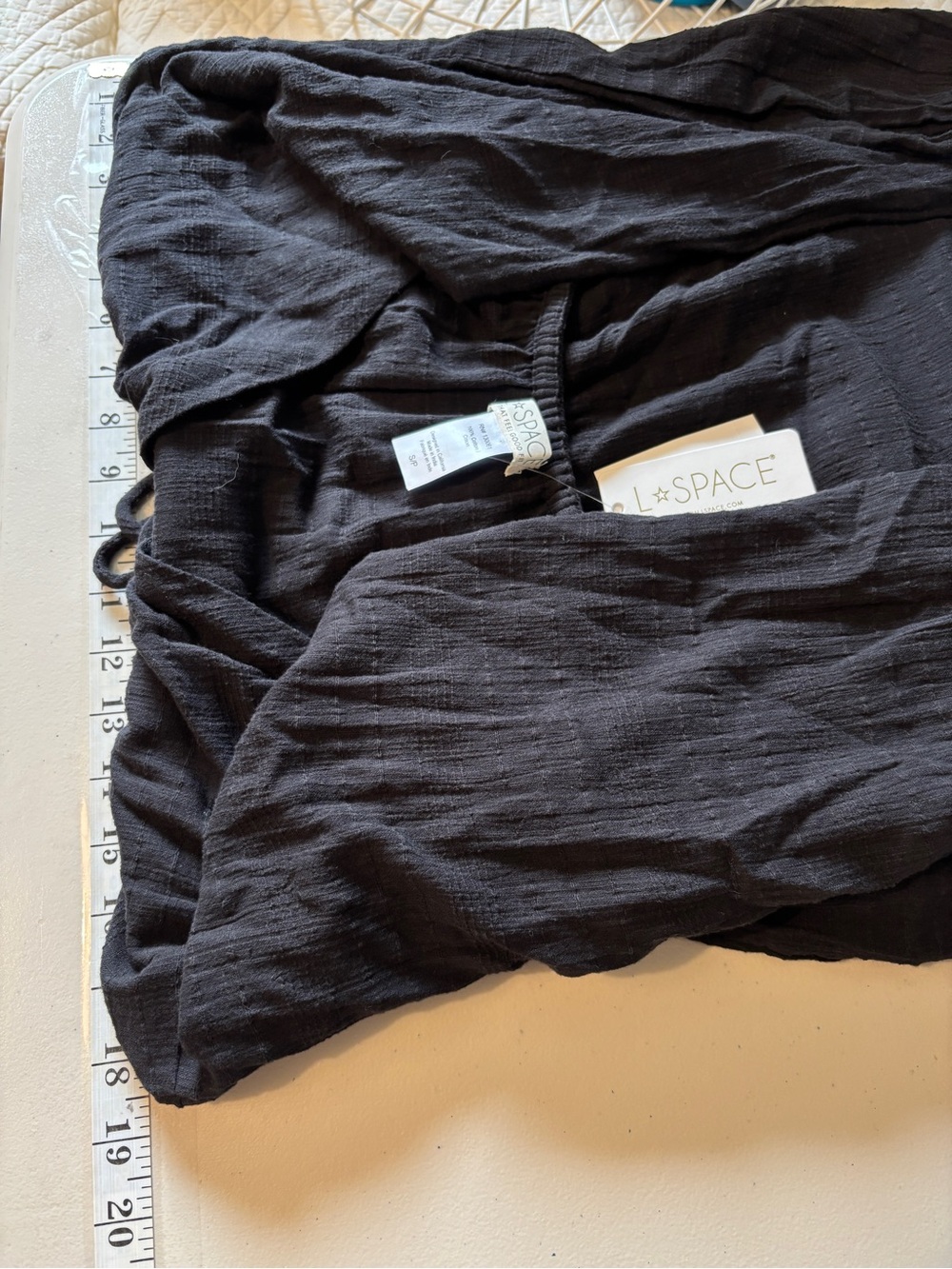 L Space Mini Dress Size Small Black Feelin Fine Gauge Tier Peasant Sleeve Soft - Picture 5 of 8